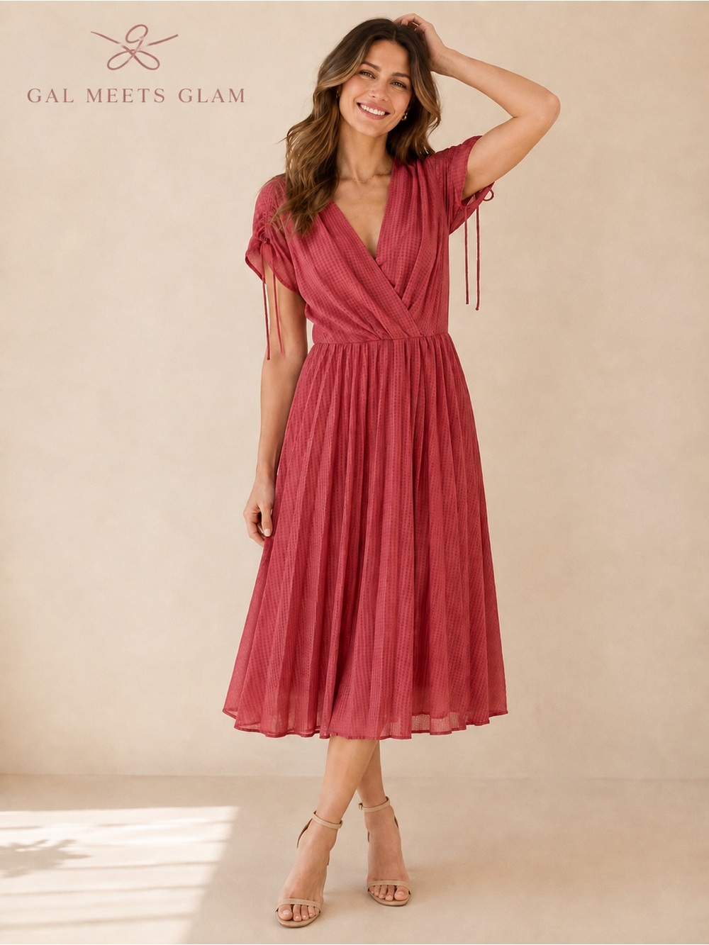 Gal Meets Glam Dusty Rose Midi Wrap Dress